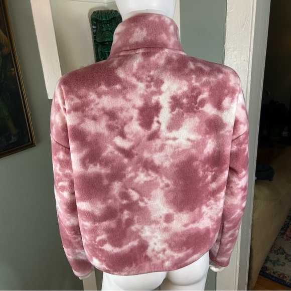 Hippie Rose Pink White Tie-Dye Fleece Cropped Sweatshirt Sweater L Quarter Zip - Picture 4 of 10